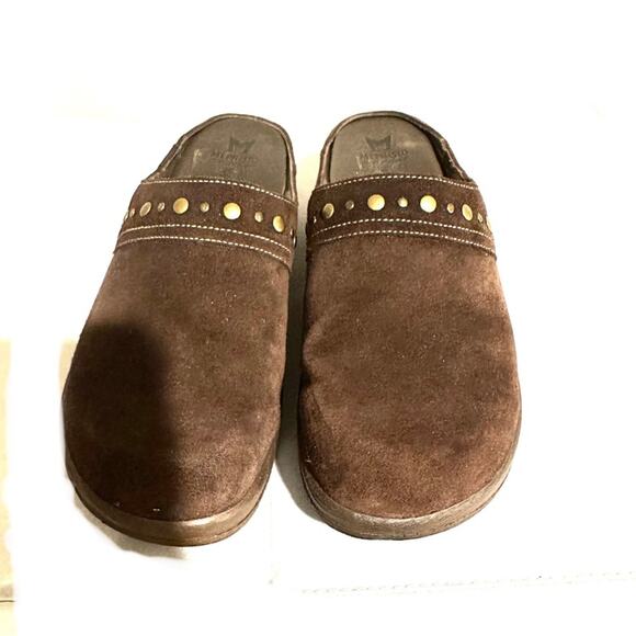 Mephisto Suede Leather Slip On Comfort Platform Mules Shoes Stud Brown Women 7.5 - Picture 4 of 9